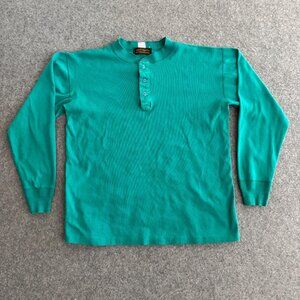 Teal Thermal Henley 80s Eddie Bauer Long Sleeve Shirt Medium